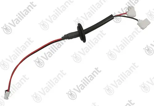 Vaillant Kabel mit zwei Steckverbindern und einer Gummitülle, bestehend aus roten und schwarzen Leitungen, für elektrische Anschlüsse in Heizsystemen.
